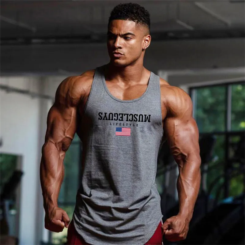 Muscleguys Marca Ginásio Vest Bodybuilding Roupas e Fitness Mens Undershirt Muscle Rirers Tanques Homens Camisa sem mangas 210421
