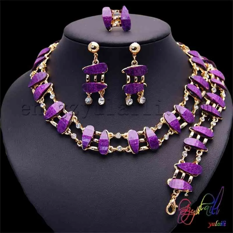 Entier Derniers bijoux pourpre traditionnels africains Ensemble de baies de perles de couleur d'or