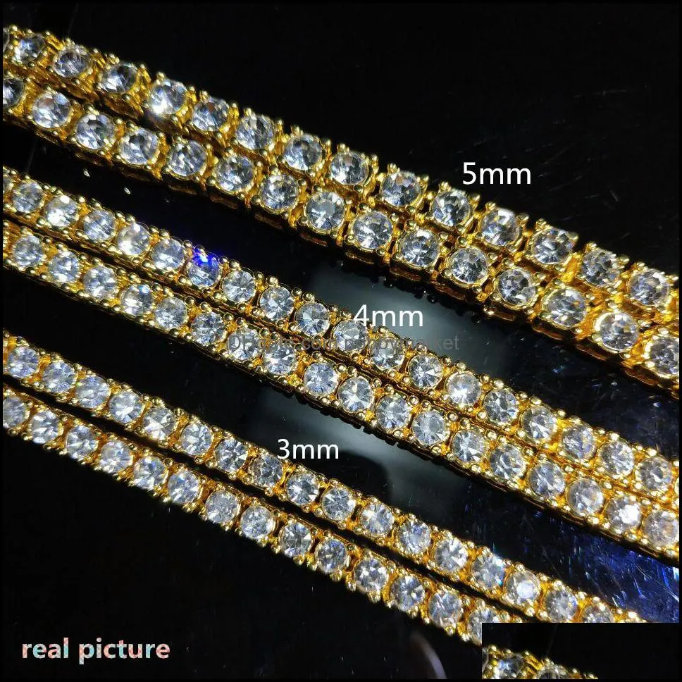 Mens Diamond Iced Out Tennis Gold Chain Necklaces Fashion Hip Hop Jewelry Necklace 3mm 4mm 5mm