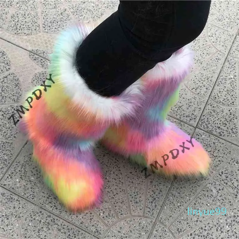 Senhoras inverno misturado cor alta botas de neve das mulheres sapatos de algodão meninas meninas macias botas mujer indoor quente plataforma de plush botas 210326