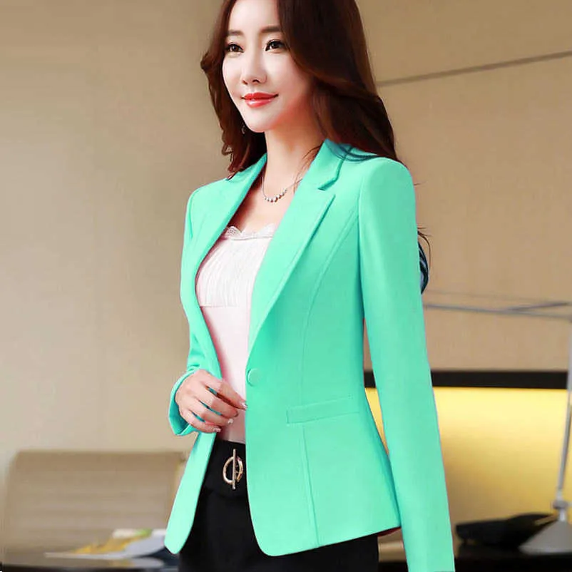 2019 Mode Printemps Femmes Blazers Vestes Petit Costume En Mousseline De Soie Veste Couleur Bonbon À Manches Longues Slim Costume Bouton Lady Basic Vestes X0721