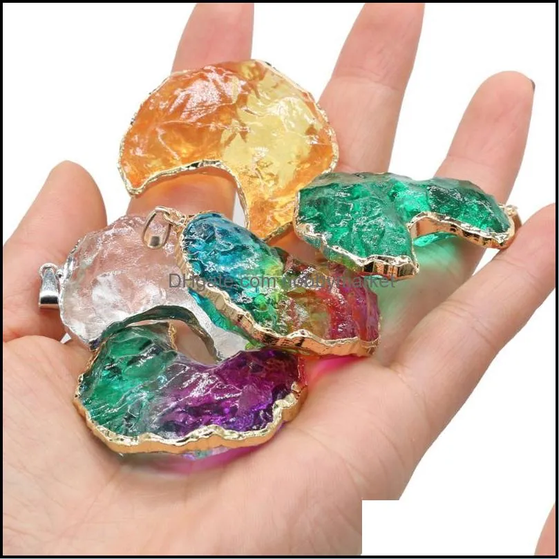 Charms Natural Stone Crystal Pendants Moon Colorful Quartzs Gold Plated For Jewelry Making Necklace Accessories DIY Gift