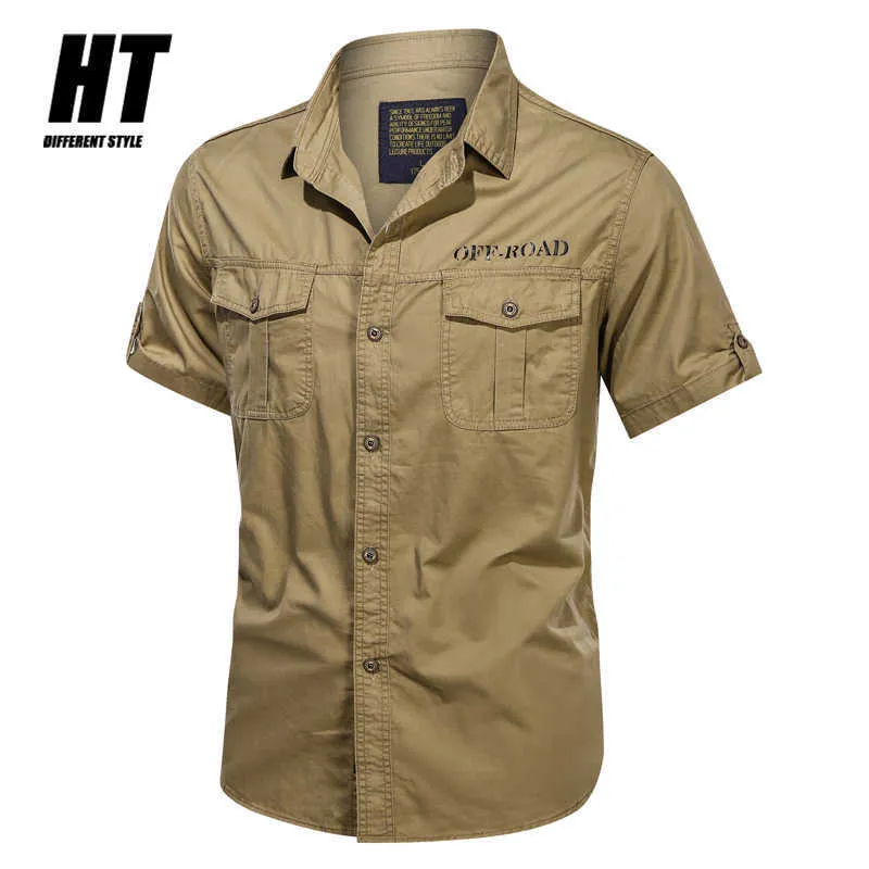 군사 남자 셔츠 100 % 코튼 여름 솔리드 반소매 남성 셔츠 비즈니스 캐주얼 패션 탑스 고품질 슬림 셔츠 남자 210603
