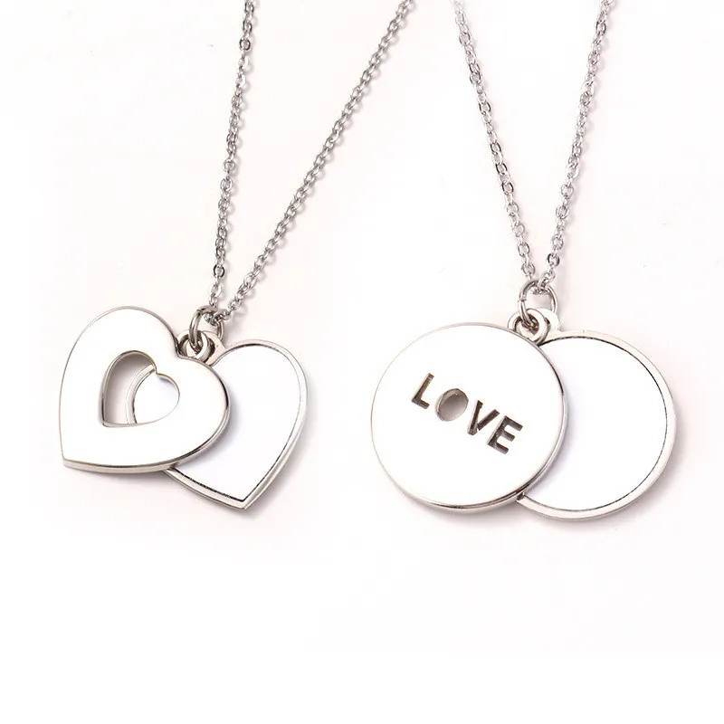 Personalized Round Lovers Necklace Favor Sublimation Blanks LOVE Carved Clavicle Chain DIY Heat Transfer Heart Shaped Hollow Neck Jewelry