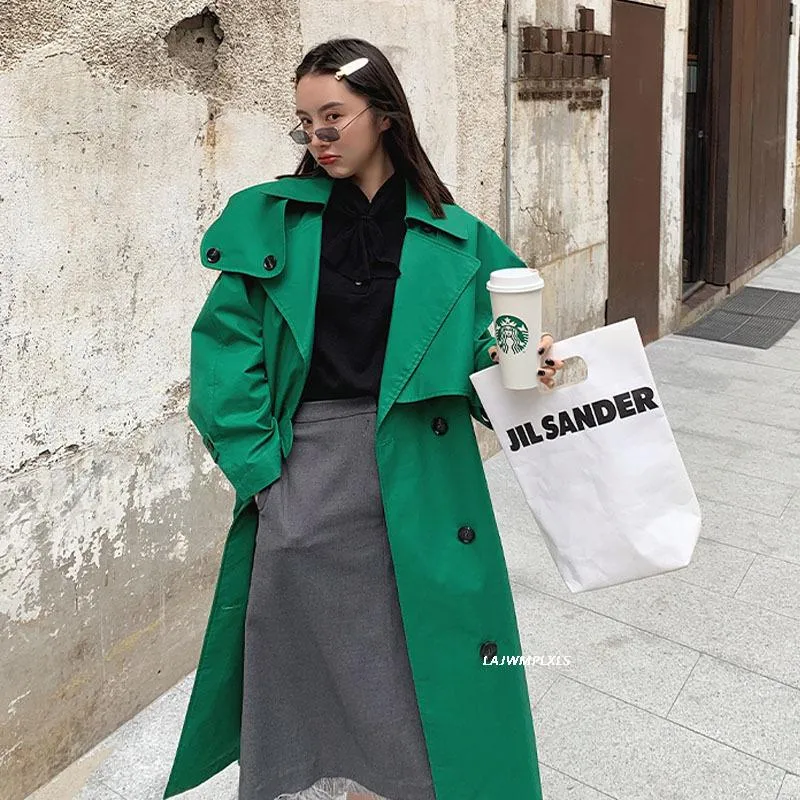 本物 通販 韓国の21ファッション高品質イギリスの春の女性トレンチコートウインドブレーカーレディースマントオーバーコートグリーン ピンク 黒人女性のコート プレセール Televisoradelsur Com