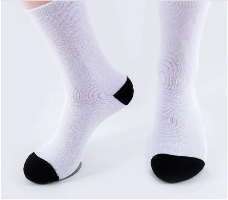 Nieuwe stijl sublimatie blanco witte sokken met zwarte zolen voor sublimatie-INKTafdruk ongeveer 39-41 cm
