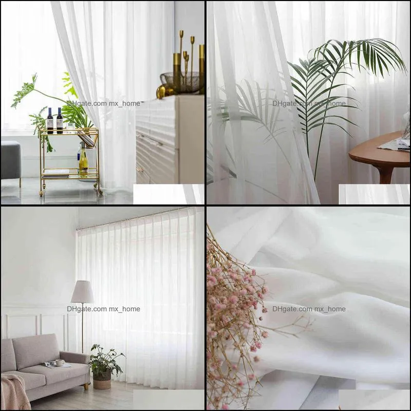 Curtain White Tule s For Living Room Decoration Modern Chiffon Solid Sheer Voile Kitchen J0727