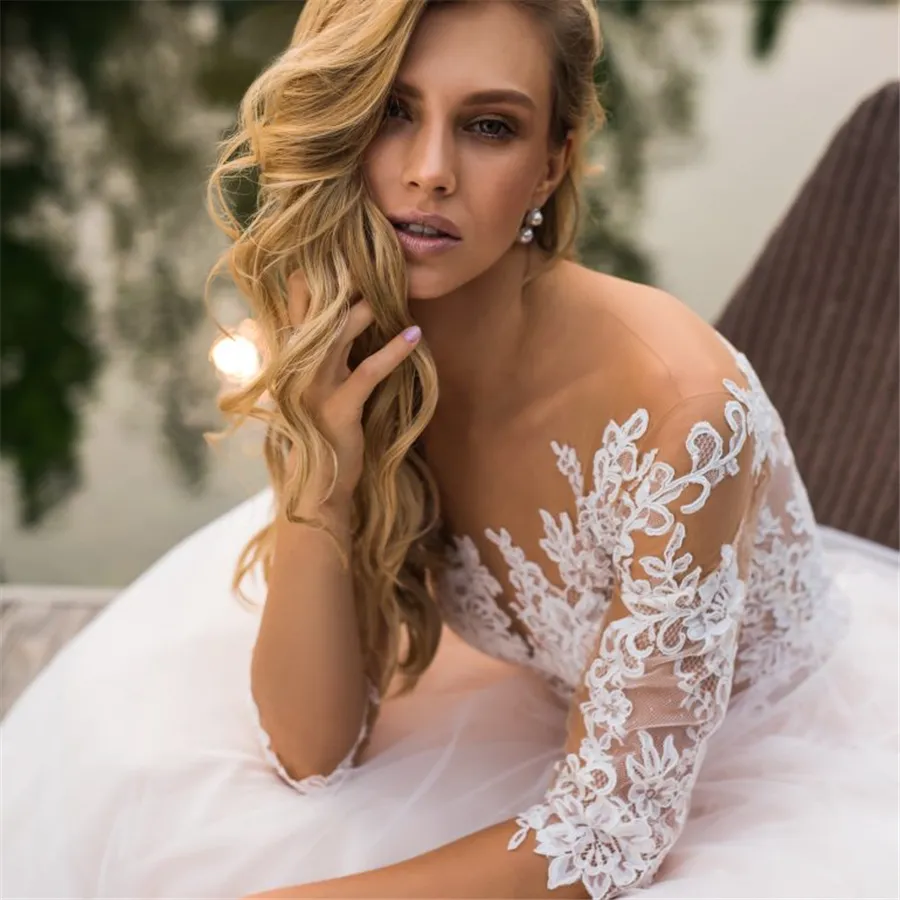 Blush Bohemian wedding gowns with sleeves with Half Sleeves, Long Train, and Back - 2022 Bridal Gown (Vestido de Novia Robe Mariee)