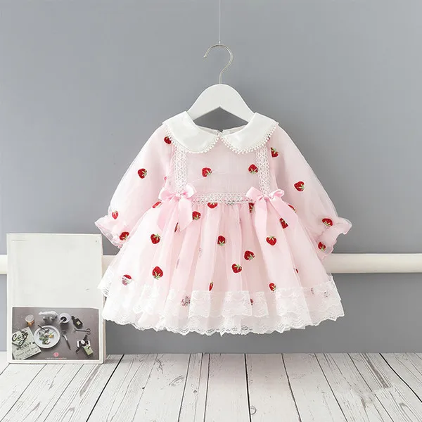 Newborn Baptism Dress For Baby Girl First Birthday Party Wear Peter Pan Collar Embroidery Christening Gown Tutu Infant Clothing Q0716