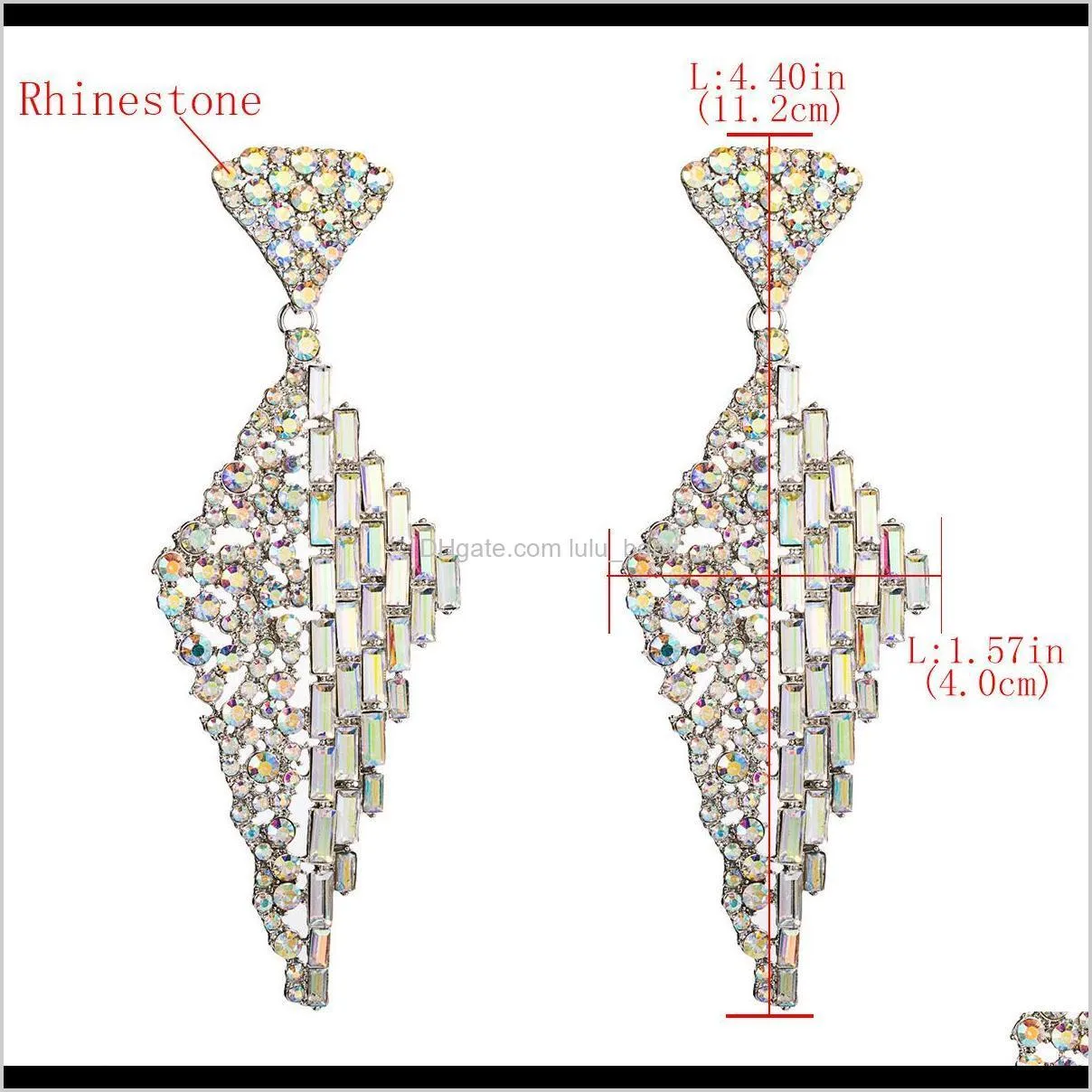 exaggerated wind alloy rhombus semi-circular diamond semi-square diamond ab color rhinestone diamond earrings female street shooting