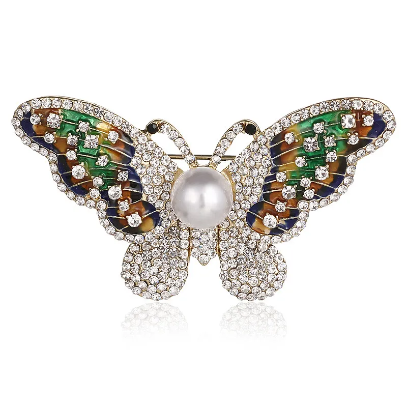 Elegancki Urok Butterfly Zwierząt Pearl Broszka Kobiety Rhinestone Biżuteria Kolorowe Insect Pins Vintage Moda Prezenty