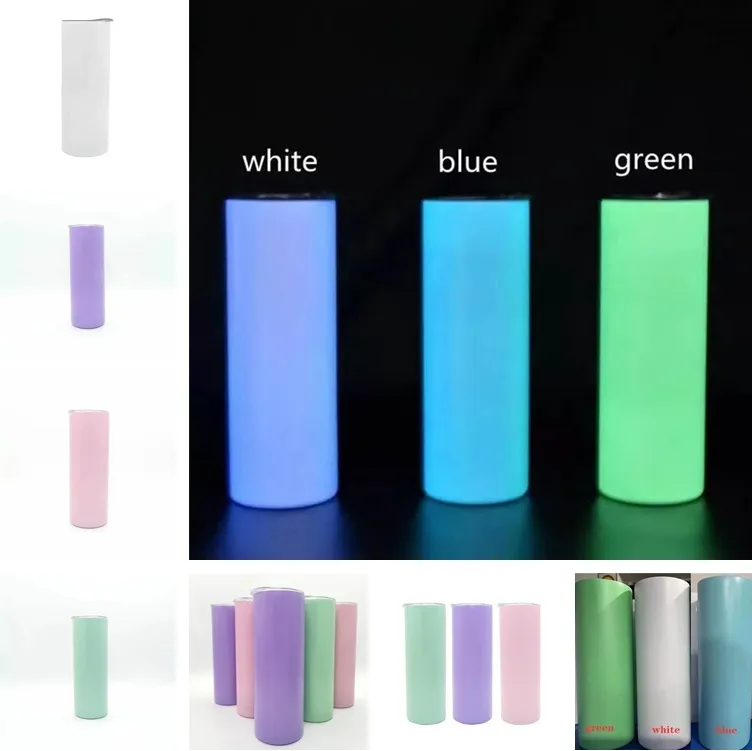 home 20oz Luminous Tumblers White Sublimation Straight Tumbler Stainless Steel Cup Insulation Coffee Mug Portable Water Bottle with Clear Straw ZC235