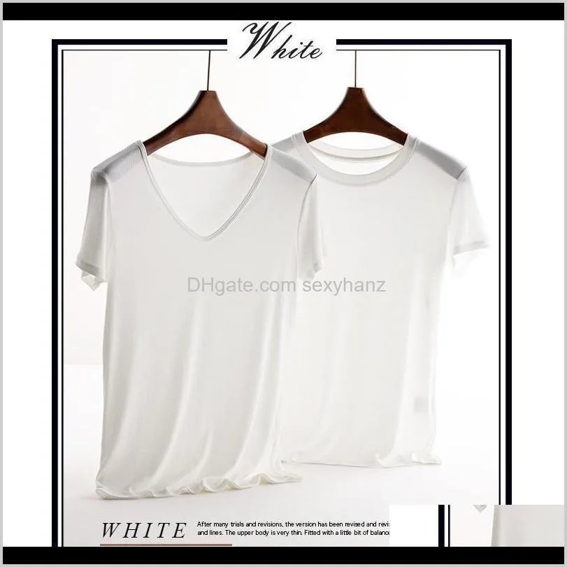 mrmt 2020 brand new women`s t shirt short-sleeve v-neck round collar knit rib pure color t-shirt for female fashion tops qylhcd