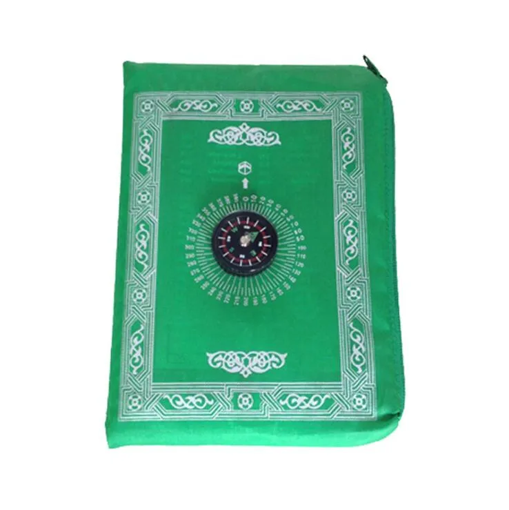 Carpets Islamic Prayer Rug Portable Braided Mat Zipper Compass Blankets Travel Pocket Rugs Muslim Prayers Worship Blanket ZWL04