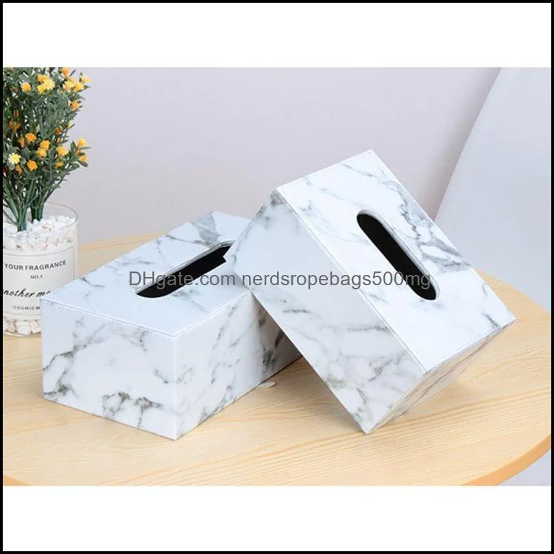 Tissue Boxes & Napkins Rectangular Marble PU Leather Facial Box Cover Napkin Holder Paper Towel Dispenser Container For Home Office Car