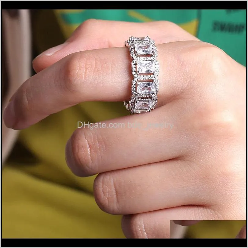 With Side Stones Jewelryluxury Designer Jewelry Men Rings Bling Diamond Wedding Bands Hip Hop Jewlery Iced Out Love Ring Gold Sier247Q