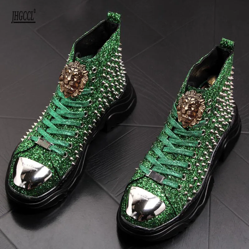 Luxury Rivet Boots Mens Shoes Designer Sneakers Men Punk High Tops