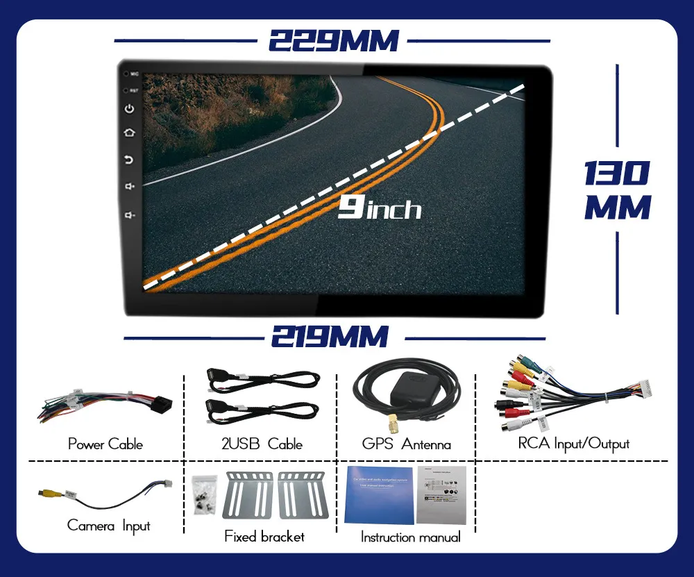 Navigatore universale navigazione GPS auto da 9 pollici con schermo capacitivo all-in-one con funzione Mirror-Link WIFI Android 9.1 OS Bluetooth MP5