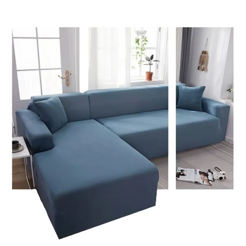 Fashion Solid Color Sofa Pokrowce do salonu Poliester Elastyczna Kanapa Narożna Pokrywa Sliplovers Protector 1/2/4/4 Seater 1 PC 211116