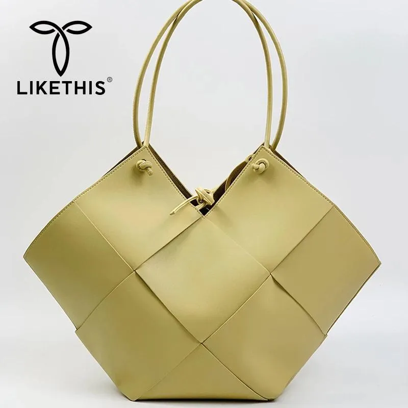 Evening Bags LIKETHIS Large Capacity Tote Bag For Women Designer Weaving Process Genuine Leather Shopper Shoulder Woman