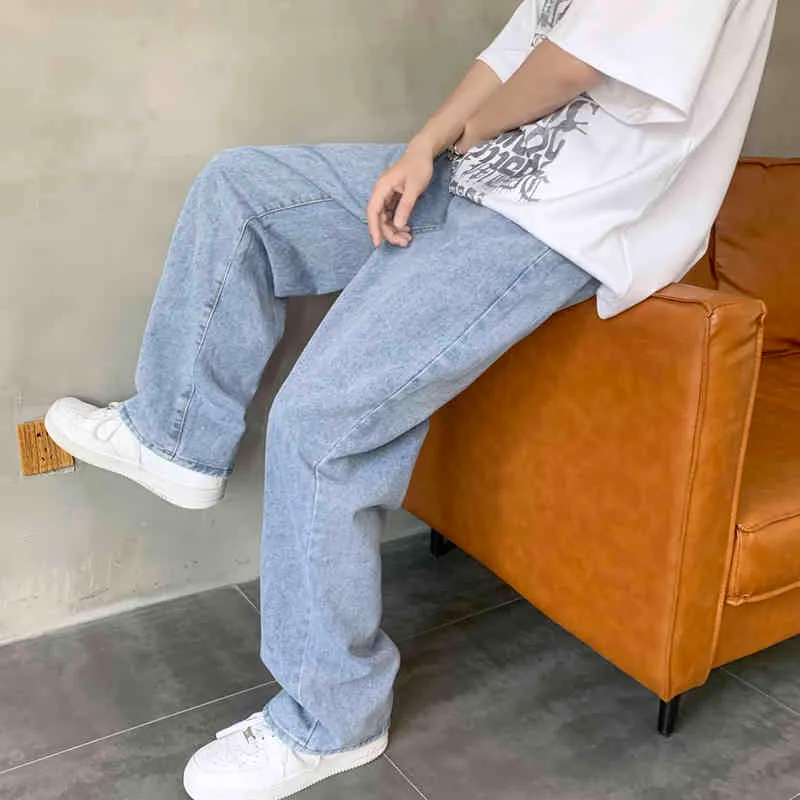 Tunna män jeans män mode kända märke mångsidiga lösa raka sommarbyxor kläder streetwear hiphop denim försäljning