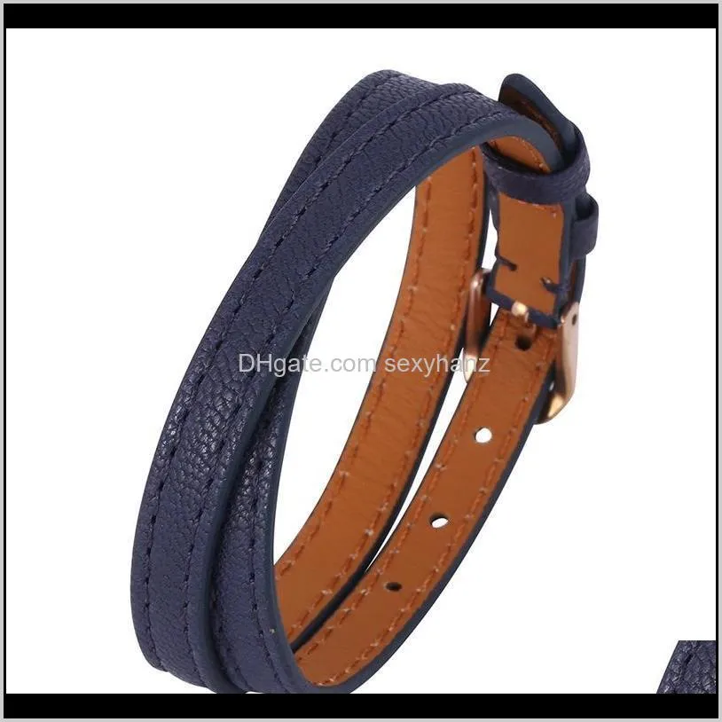 trendy women jewelry blue leather bracelet golden / rose gold alloy buckle multilayer wrap bracelets length adjustable pd0589 tennis