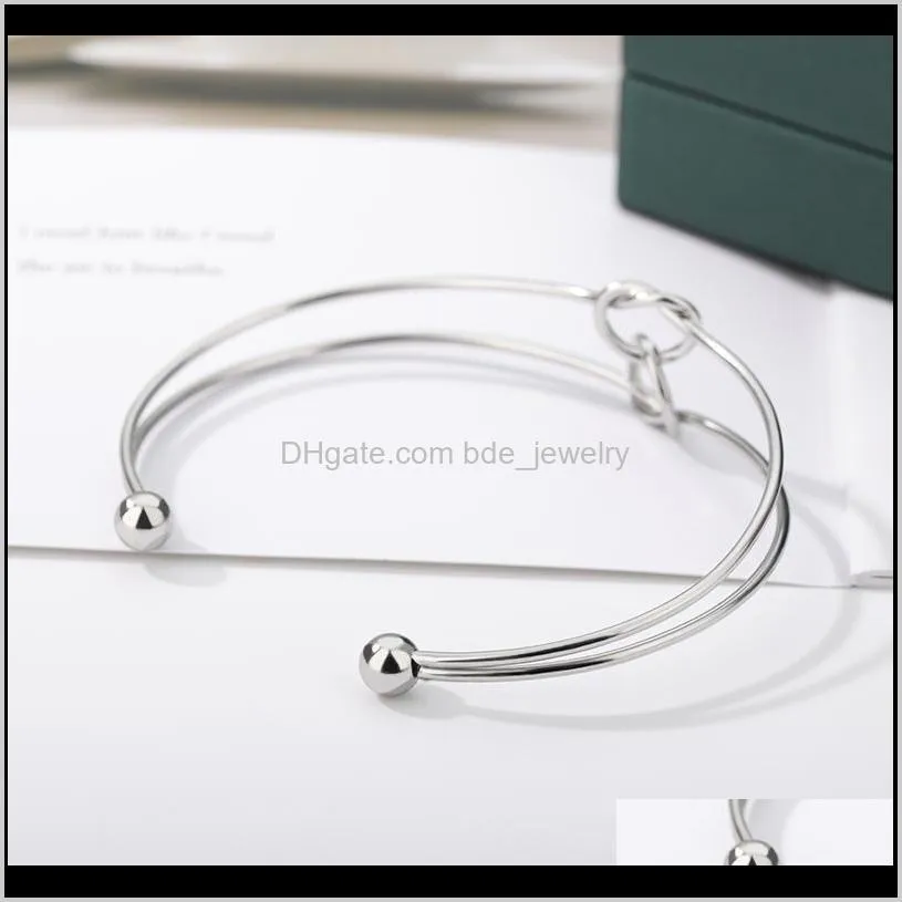 double loop opening bracelets bangles for women girls minimalism hand sliver color tied bracelets jewelry gift