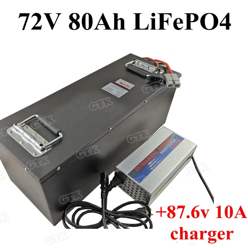 Индивидуальный литиевый аккумулятор LiFePO4 72 В 80 Ач с BMS для электромобиля, электромобиля для гольфа, аккумуляторная батарея + зарядное устройство 10 А