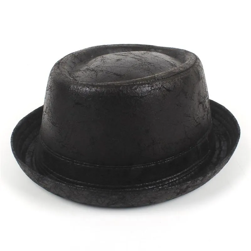 Классическая 100% кожаная мужская шляпа-канотье Fedora для папы, плоская шляпа со свининой, джентльмен, котелок, игрок, Homburg, большой размер, 58 см, 59 см, широкие шляпы с полями