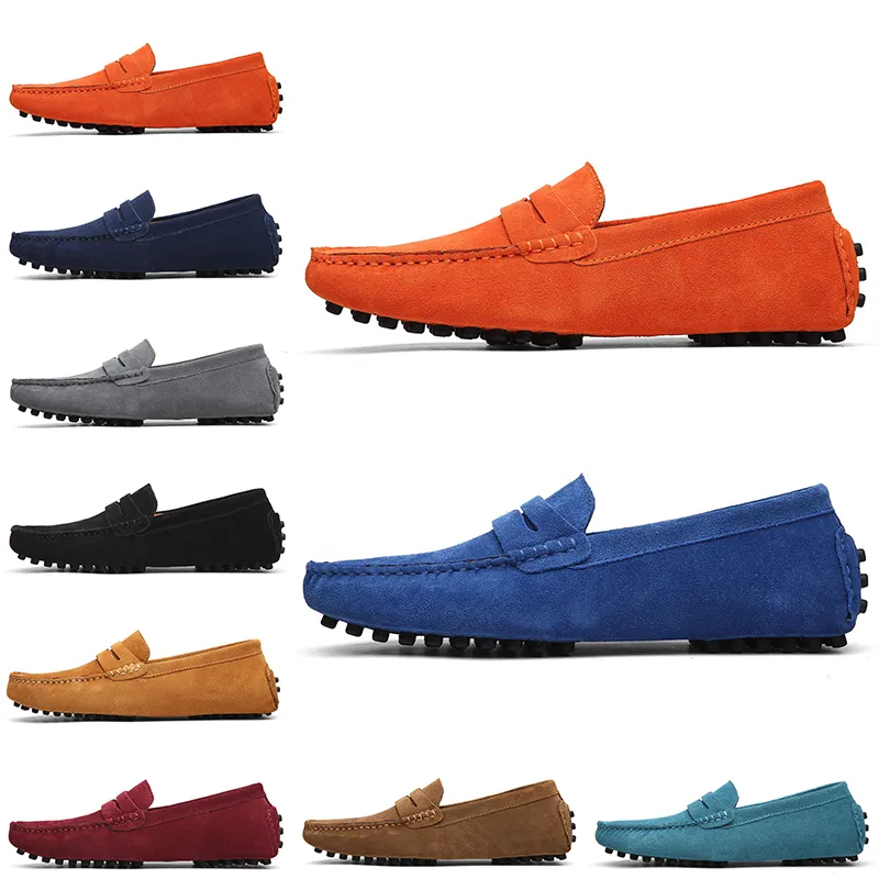 Gli uomini non di marca di alta qualità vestono scarpe scamosciate nero cielo blu rosso grigio arancione verde marrone mens slip on pigro Scarpa in pelle