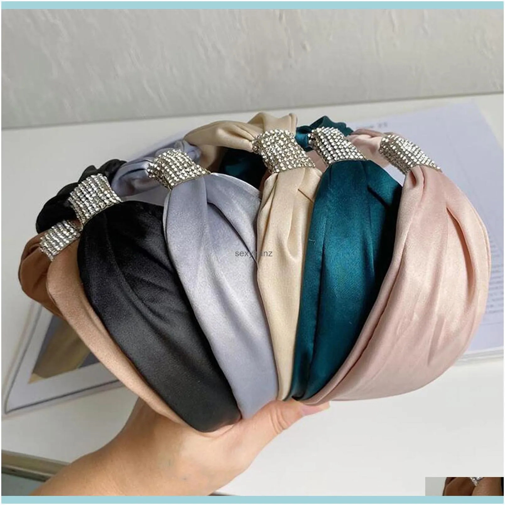 Fashion Women Headband Wide Side Rhinestone Center Hairband Soft Hairband Girls Solid Color Headwear Hair Accessories