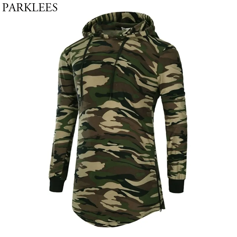 Hip Hop Camouflage Hoodies Tshirts Mens Long Size Zipper Hooded T Shirt Male Hipster Casual Hooded Tee Shirt Homme M-3XL 210522