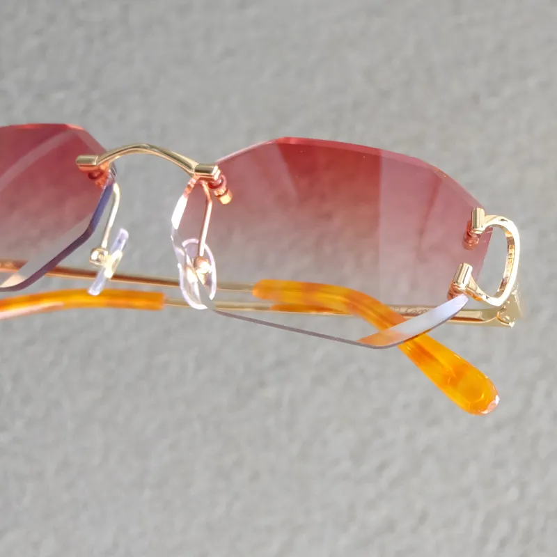 Designer Diamond Cut Lunettes de soleil Hommes Rimless Wire C Mode Lunettes de soleil Carter Lunettes de soleil Conduite Shades Lunettes Tendance Sunglass Arter Glass