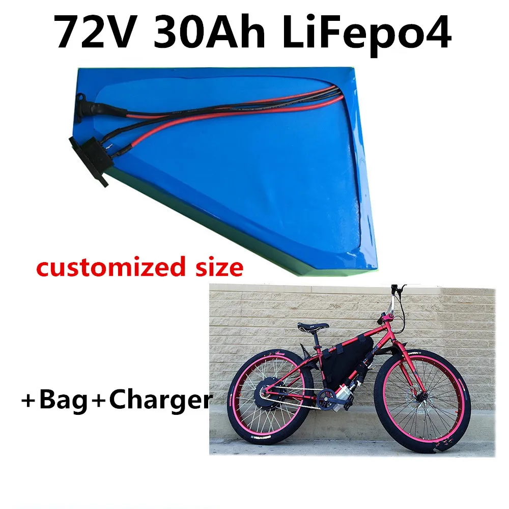 Triangel 72V 30AH LIFEPO4 LITIUM Batteri med väska för motorcykel E Bike Electric Scooter Mountain Bike Fat Bike Cykel