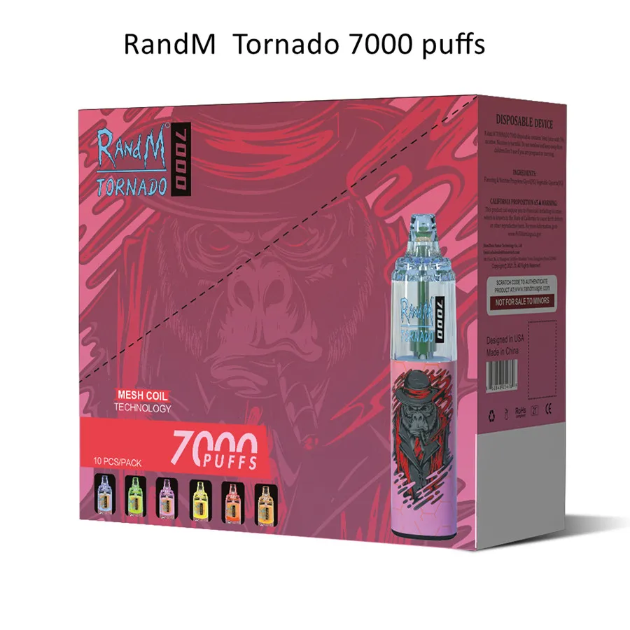 Fumot Randm Tornado 7000 Puffs Ujeżdżalne E papieros Rm Type-C ładowalne vapes