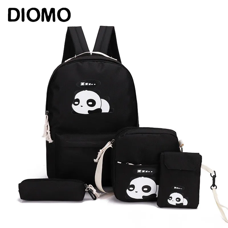 Mochila Niñas Lindo DIOMO panda bolso femenino lona escuela conjunto para niños con adolescentes portátil mochila mujeres crossbody lápiz caso niño