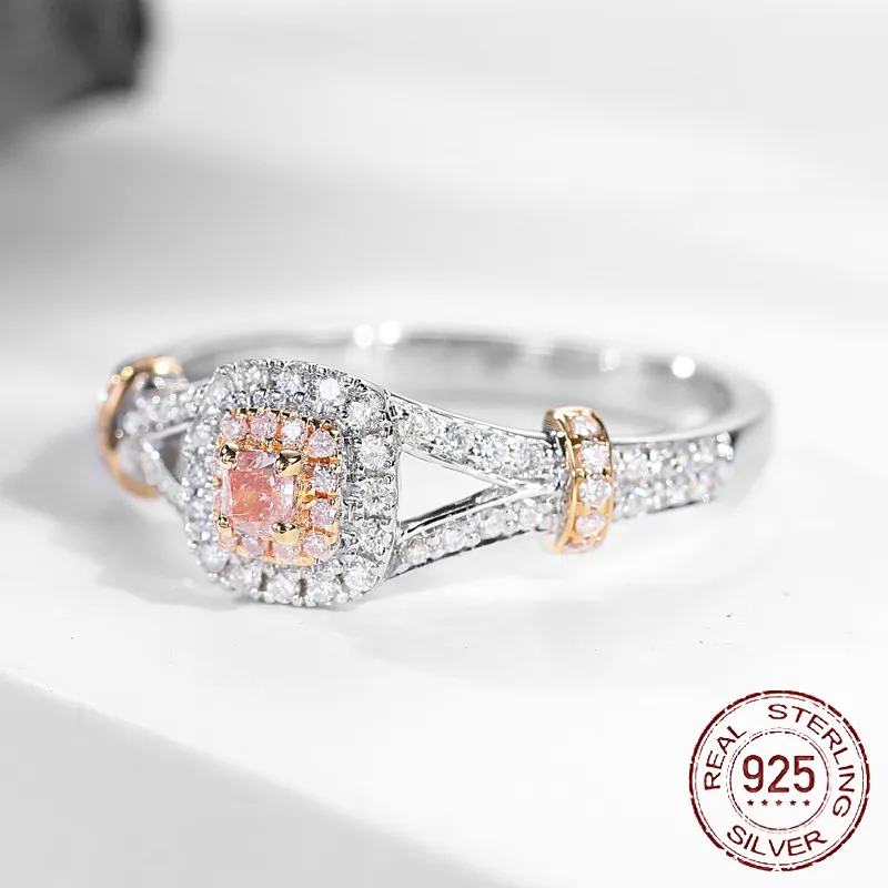 Bonito Romântico Princesa Feminina Rosa Anel de Pedra Moda 925 Jóias de Prata Promessa de Luxo Anéis de Noivado J-274