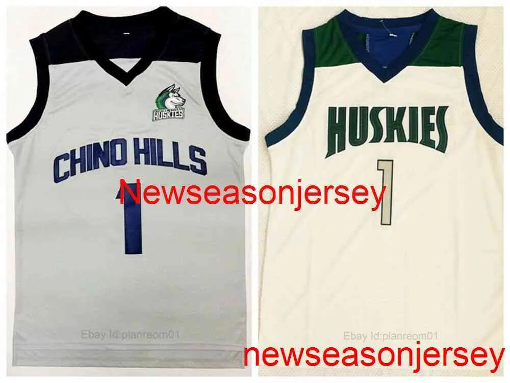 Cousu Lamelo Ball # 1 Chino Hills HUSKIES Basketball Jersey lycée masculin XS-6XL personnalisé n'importe quel nom numéro maillots de basket-ball