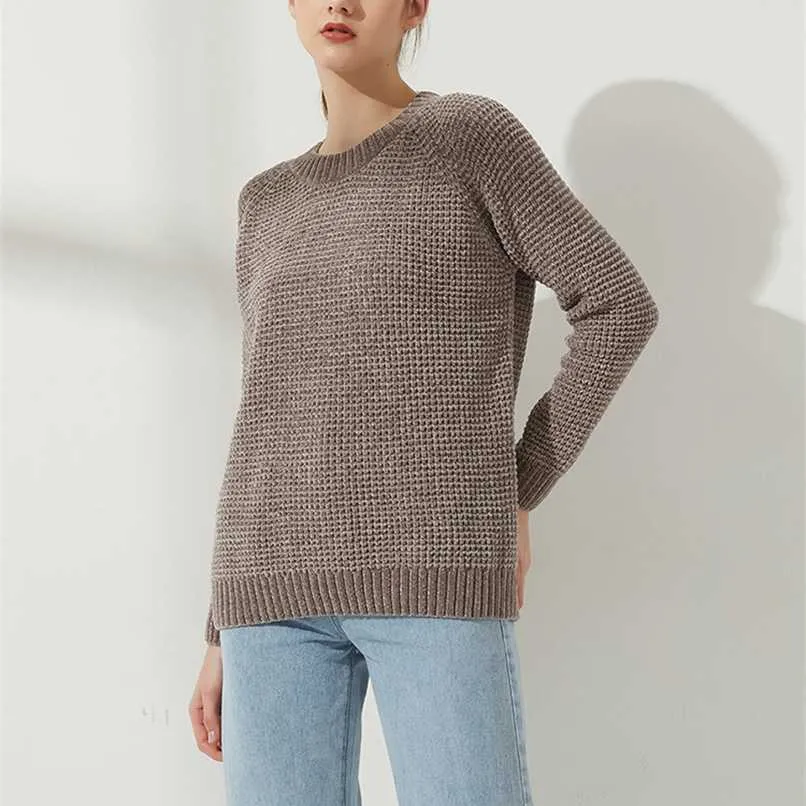 Wixra Thick Sweater Women Knitted Ribbed Pullover Long Sleeve Casual O Neck Jumpers Chenille Clothing Autumn Winter 211123