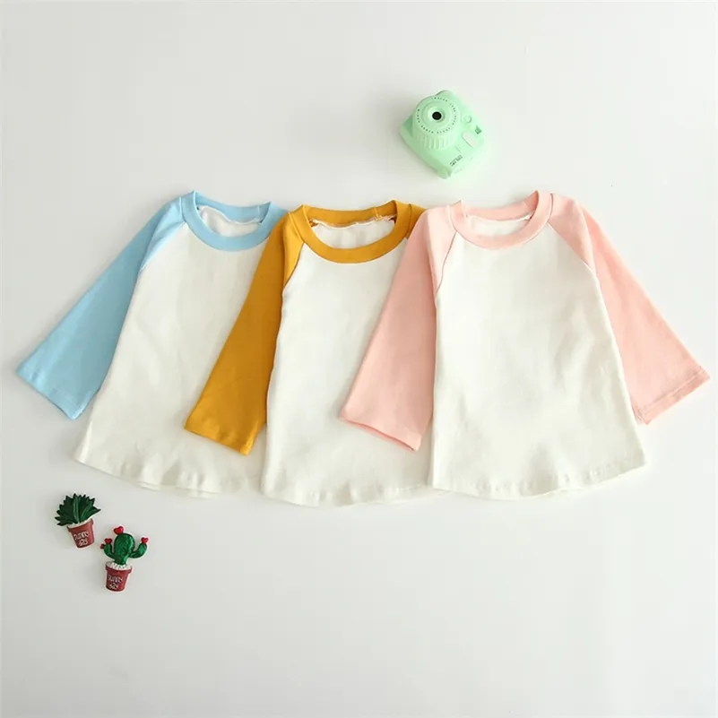 0-3t jesień maluch dziewczyny t-shirt czysta bawełna dla niemowląt z długim rękawem dla dzieci chłopcy 210417