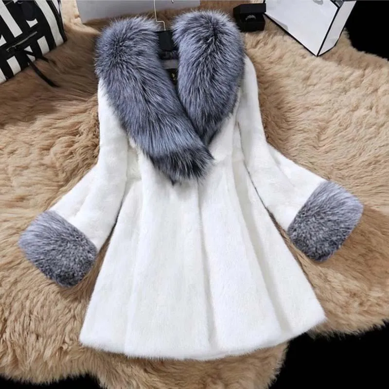 Kvinnors Fur Faux Elegant Mink Coat 2021 Koreanska Kvinnor Designer Fluffy Vinter Jackor Tjock Varma Konstgjorda Ytterkläder