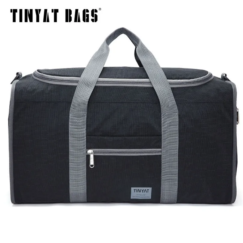 TINYAT Männlich Männer Reisetasche Falten Protable Molle Frauen Tote Wasserdichte Nylon Casual Duffel Schwarz Gepäck T-306 211118