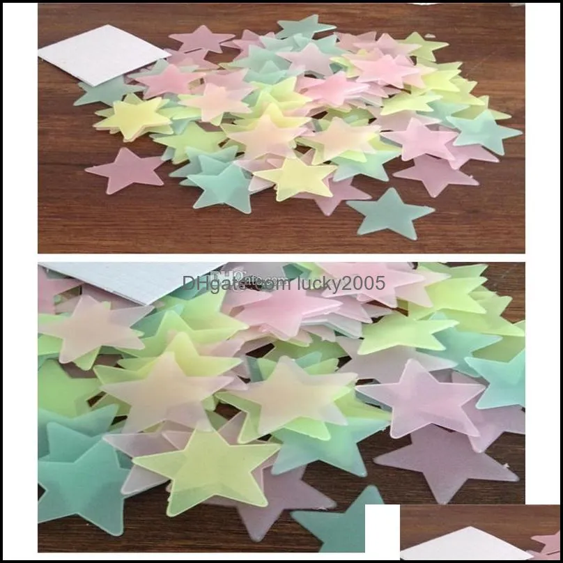 300pcs 3D Stars Glow In The Dark Luminous Fluorescent Wall Stickers For Kids Baby Room Bedroom Ceiling Home Decor