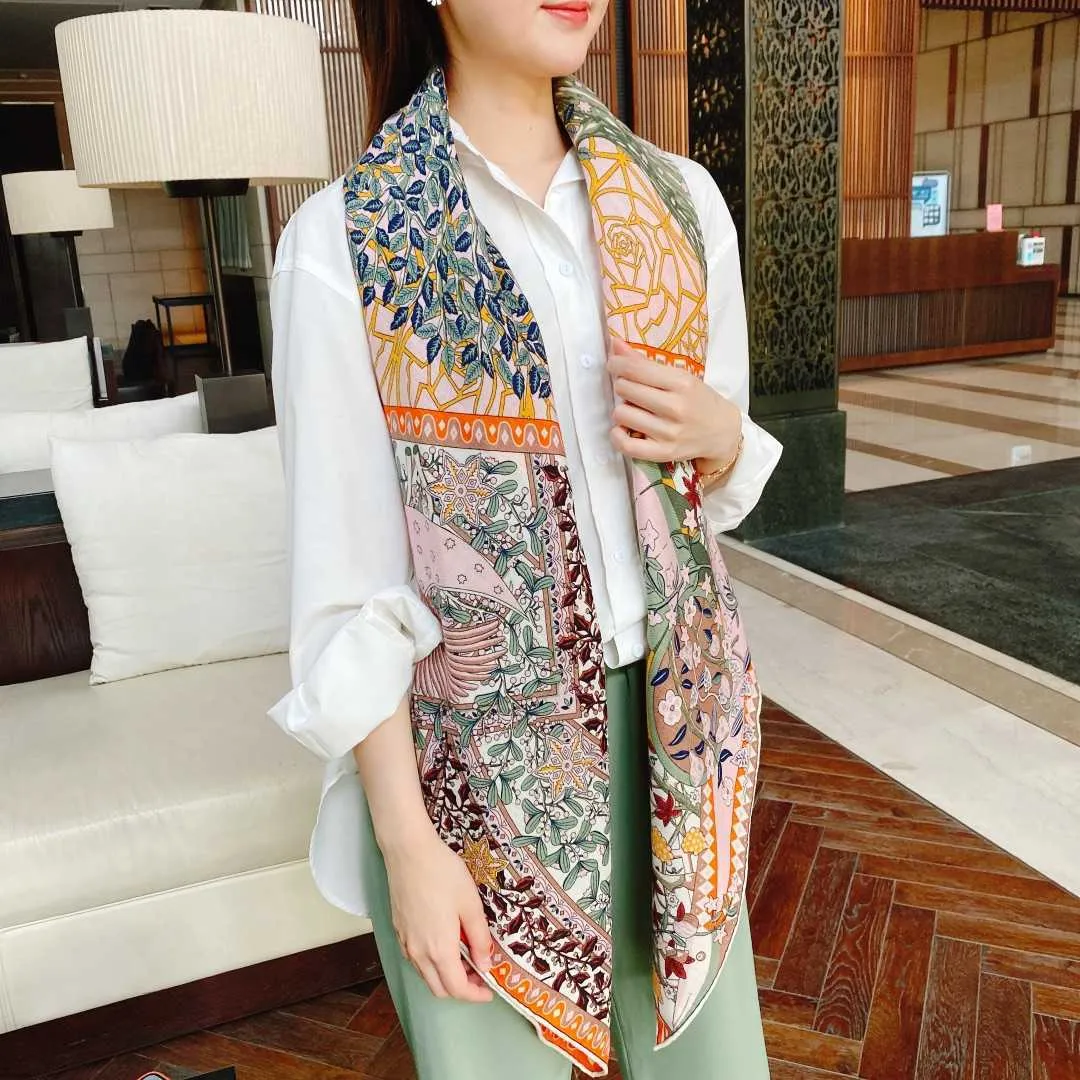 70% Cashmere 30% Silk Scarf Women Fashion Big Tree Flower Shawl Stole Hijab Big Blanket Kerchief Headscarf 135 * 135cm Q0828