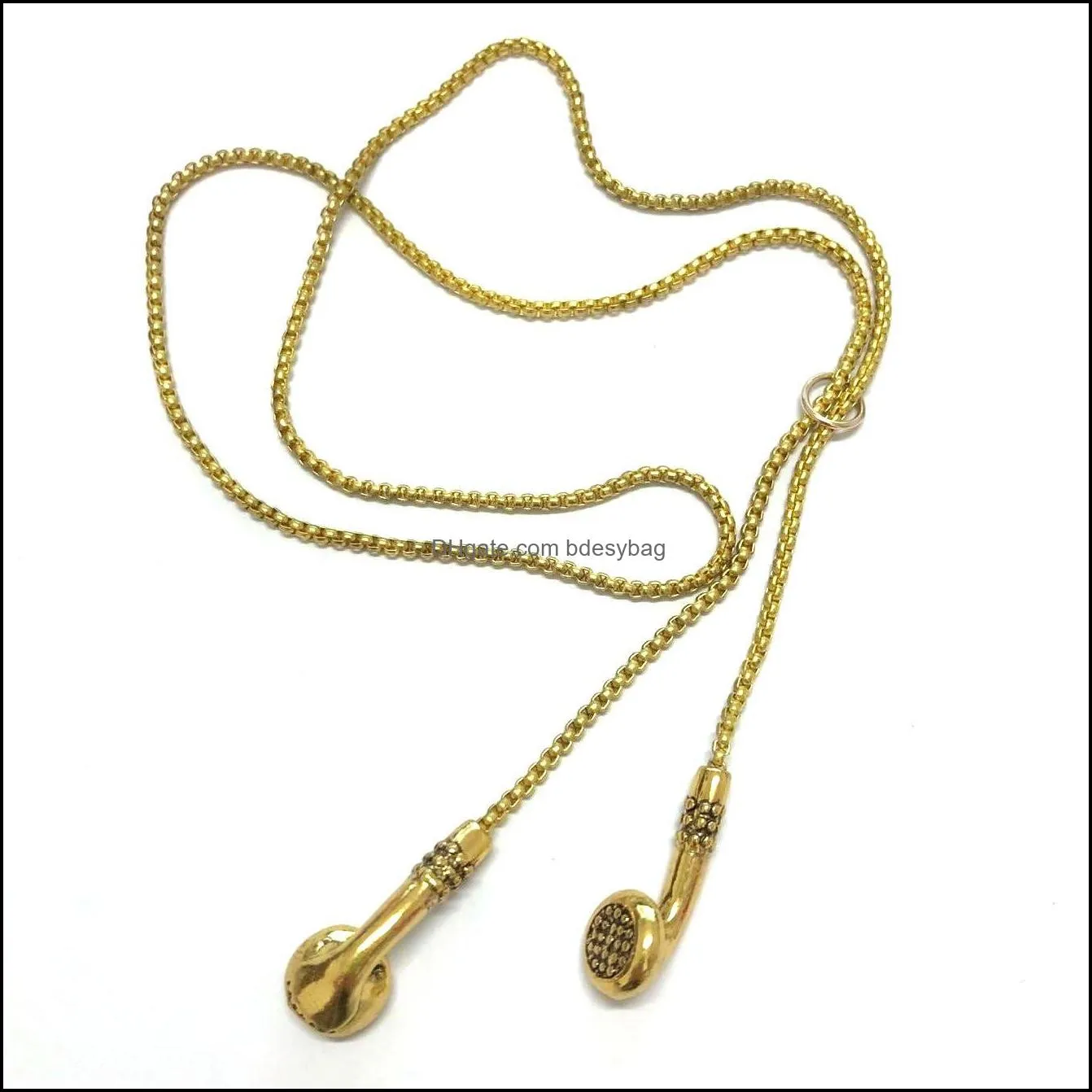 2-color pendant necklace hip-hop fashion music earbuds pendant metal men`s clothing accessories necklace wholesale