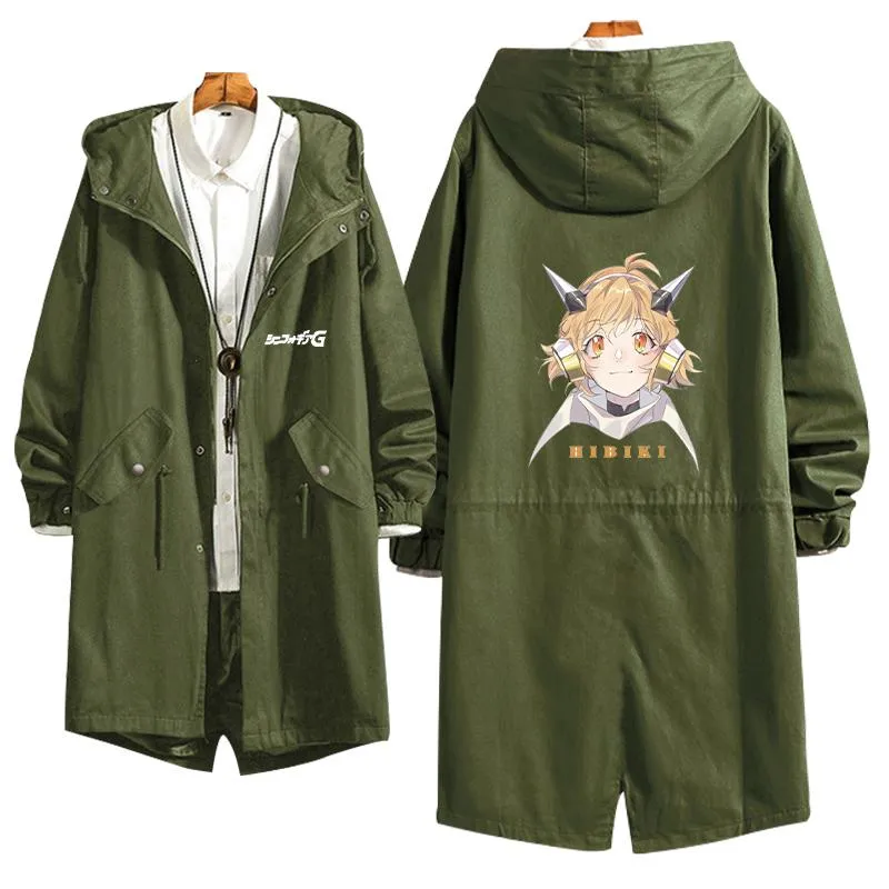 Long Coat Senki Zessho Symphogear Cosplay Hoodie Role Tachibana Hibiki Color Print Black Zipper Hooded Tooling Thin Jacket Men's Trench Coat