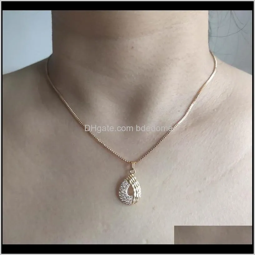 pendant necklace water drop circle with zircon setting true gold plated box chain copper material women girls beautiful gift
