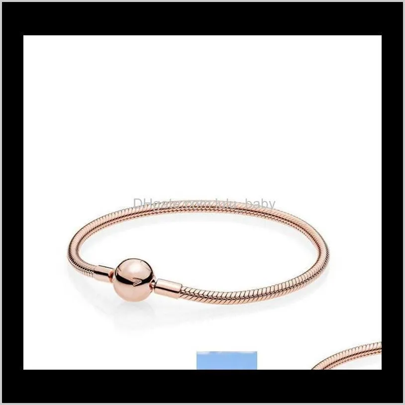 Bracelets porte-bonheur livraison directe 2021 belles femmes or rose 18 carats M chaîne serpent Fit Sier breloques perles européennes Bracelet bricolage fabrication de bijoux N86