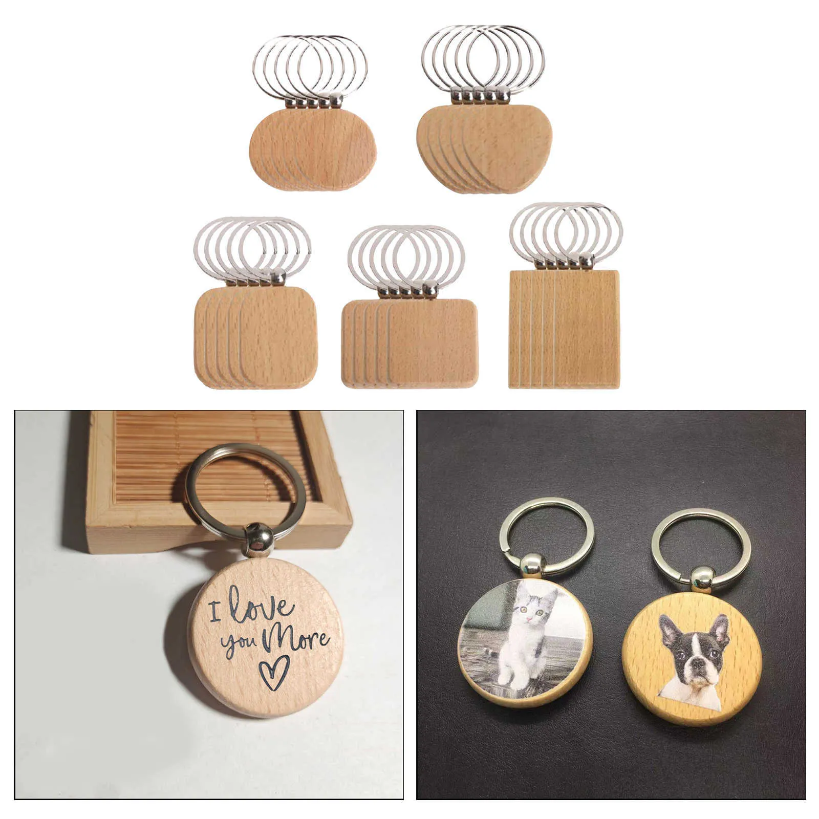 25Pieces Blank Wooden Key Chain Diy Wood Keychain Rings Key Tags Jewelry Findings Craft