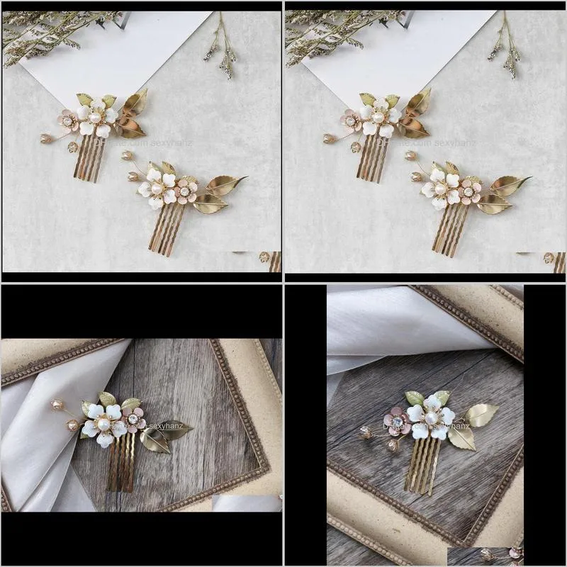 flower leaf hair combs clips gold headpieces headdress crystal pearl hairpins for women bride bridal jewelry wedding accessories